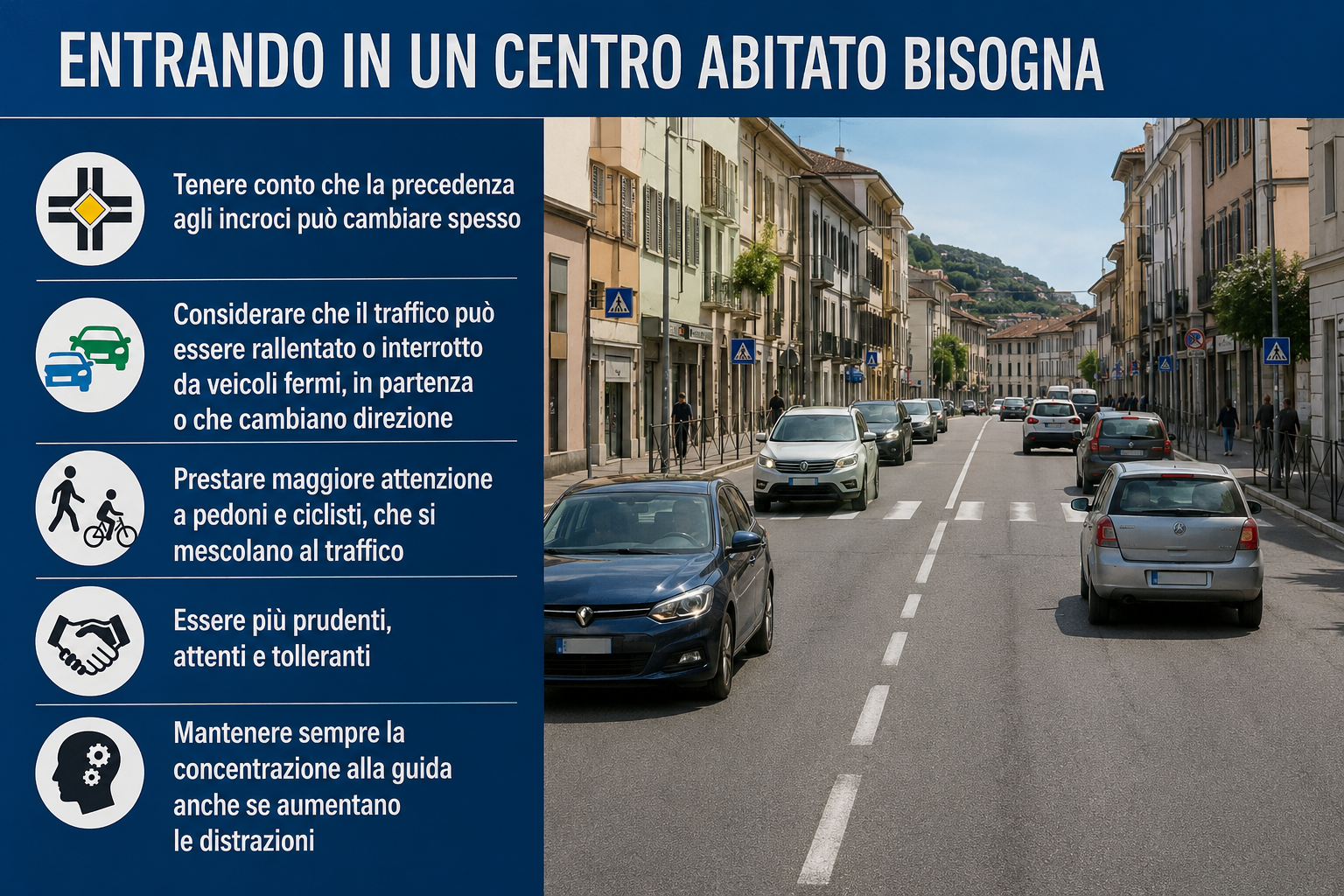 Entrando in un centro abitato bisogna:
